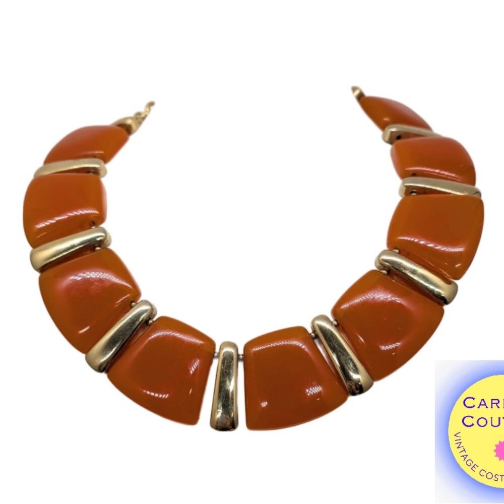 Vintage Signed Valentino Garavani Orange Runway Couture Collar Necklace
